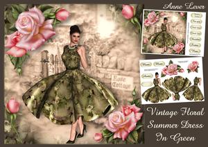 Vintage Floral Summer Dress in Green