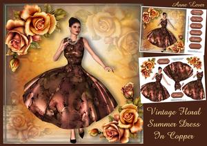 Vintage Floral Summer Dress in Copper