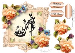 Peach Roses & Silhouette, Shaped Topper