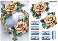 Champagne and Blue Roses & Golden Frame