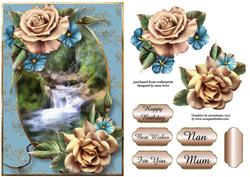 Champagne & Blue Roses at the Waterfall