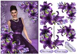 Vintage Beauty with Deep Purple Lilies