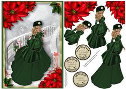 Christmas Beauty in Green Ascending the Stairs