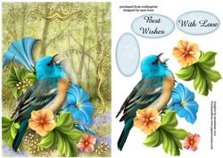 Beautiful Blue Bird with Decoupage