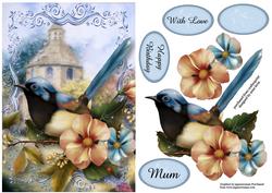 Fairy Wren and Summer Flowers with Decoupage