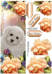 Large Dl Adorable Puppy & Peach Roses