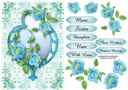 Striking Art Deco Frame & Blue Embroidered Flowers