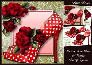 Spotty Red Shoe & Roses Lacey Square