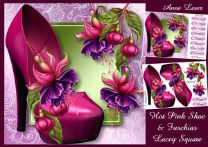Hot Pink Shoe & Fuschias Lacey Square