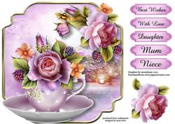 Teacup, Saucer & English Roses - Shaped Topper