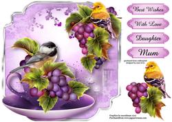 Teacup, Saucer & Purple Grapes - Shaped Topper