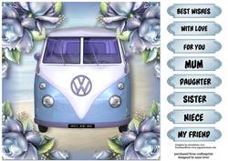 Floral Vw Van - Blue Roses