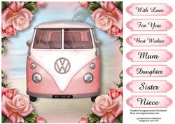 Floral Vw Van - Pink Roses