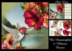 Bee Hummingbird & Hibiscus Flowers.