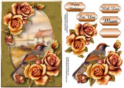 Red Winged Thrush & Blush Roses