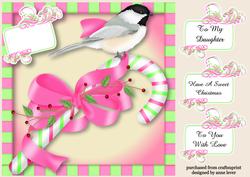 Chickadee Candy Cane Pink Christmas