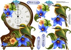 Fabulous Floral Clock Shaped Card - Songbird