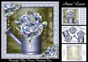 Beautiful Blue Roses Vintage Watering Can
