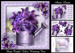 Deep Purple Lilies Vintage Watering Can