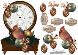 Vintage Clock Shaped Christmas Topper - Cardinal