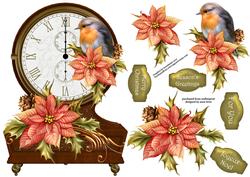 Vintage Clock Shaped Christmas Topper - Robin