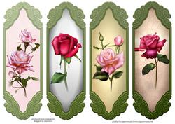 4 Single Pink Roses Toppers / Bookmarks