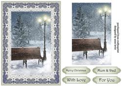 Lace Framed Christmas Bench & Lamp