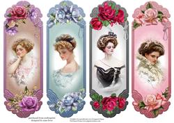 4 Vintage Floral Toppers / Bookmarks
