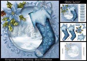 Gorgeous Vintage Stocking - Blue Poinsettias