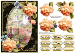 Black Frame Rose Cottage with Peach Roses