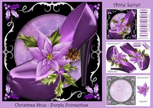 Christmas Shoe with Holly Frame - Purple Poinsettias