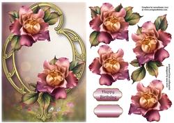 Beautiful Purple Sunset Roses on Golden Frame