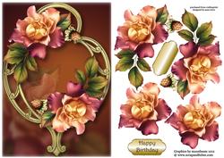 Beautiful Sunset Roses on Golden Frame
