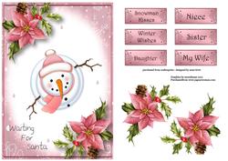 Waiting for Santa - Snowman in Pink