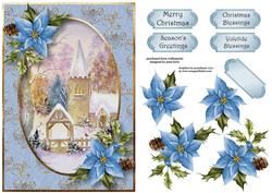 Snowy Christmas Church with Poinsettias