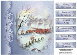 Watercolour Winter Oast Houses with Pheasants