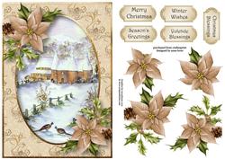 Watercolour Winter Oast Houses & Poinsettias