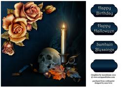Gothic Romance - Skull, Candle & Autumn Roses