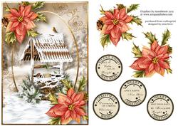 Snowy Wishing Well with Poinsettias