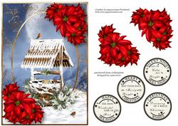Snowy Wishing Well with Red Poinsettias