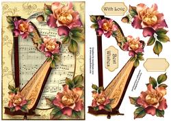 Gorgeous Harp with Sheet Music & Sunset Roses