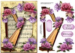 Gorgeous Harp with Sheet Music & Belle Roses
