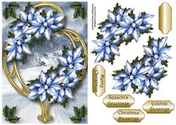 Ice Blue Poinsettias on Golden Frame