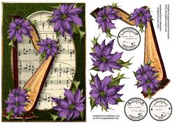 Christmas Harp with Sheet Music & Dusky Purple Poinsettias