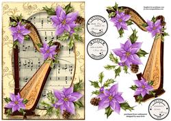Christmas Harp with Sheet Music & Purple Poinsettias
