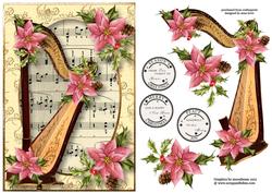 Christmas Harp with Sheet Music & Pink Poinsettias