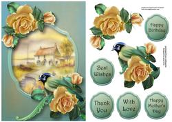 Green Jay & Yellow Roses