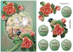 Green Jay & Pink Roses