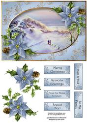 Watercolour Snowy Walk & Blue Poinsettias