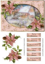 Watercolour Winter Woodland Cottage & Poinsettias